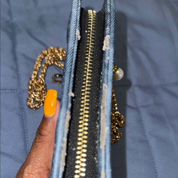 Aldo Denim Blue Crossbody Bag with Gold Chain - Picture 7 of 10
